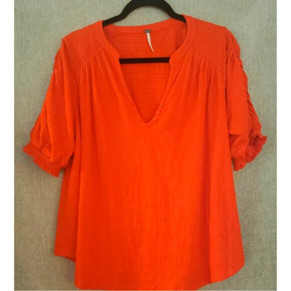 Free People Blood Orange Fever Dream Flowy top Oversized Size Small - Picture 1 of 6